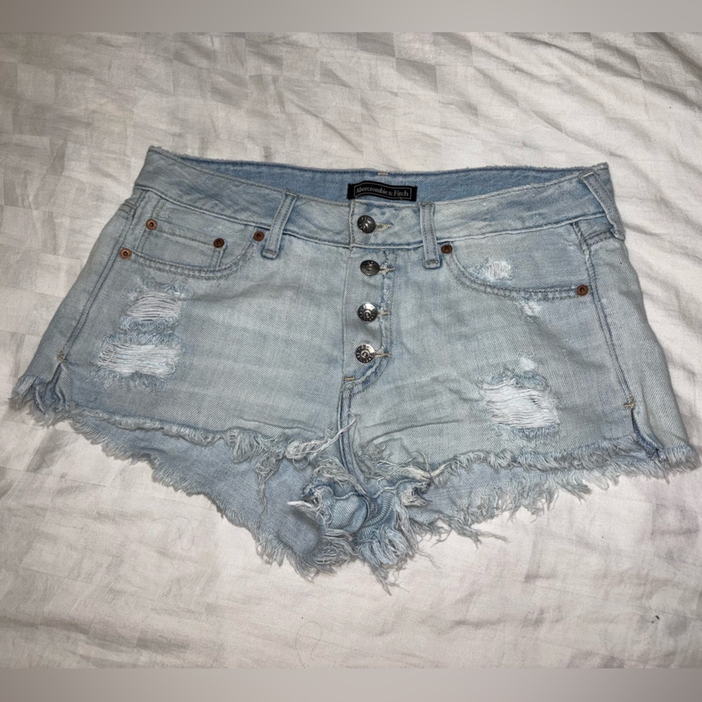 Abercrombie & Fitch Light Blue Frayed Jean Shorts